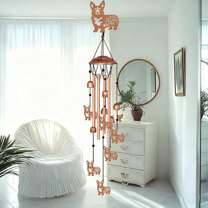 INFUNLY Corgi Wind Chimes for Outside Puppy Metal Wind Chime Aluminum Windchime Tubes Dog Animal Memorial Wind-Bell Retro Music Windchimes with Bells for Yard Garden Decor Housewarming Birthday Gift