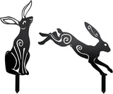 Rustic Metal Bunny Garden Statues – Set of 2 Outdoor Moon Rabbit Decor with Swirling Motifs Bunny Garden Decor Outdoor Sculpture | Metal Easter Yard Art for Patio, Lawn & Easter Gifts