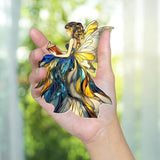 Reading Fairy Book Ornament – Stained Glass Style Acrylic Christmas Ornament, Book Lover Gift for Women, Teacher & Librarian Book Club Decorations, Fantasy Ornament Holiday Décor(Sun-01)