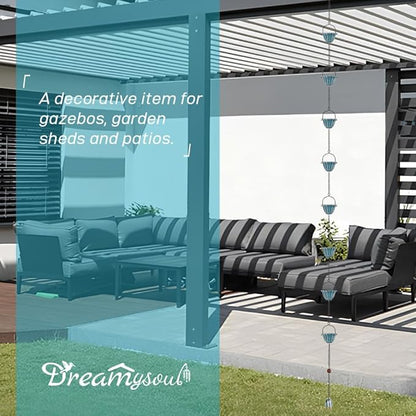 dreamysoul 7.05 FT Blue Rain Chain, 8 Cups Rain Chains for Outside, Replacement Downspout for Gutters, Eaves Drainage