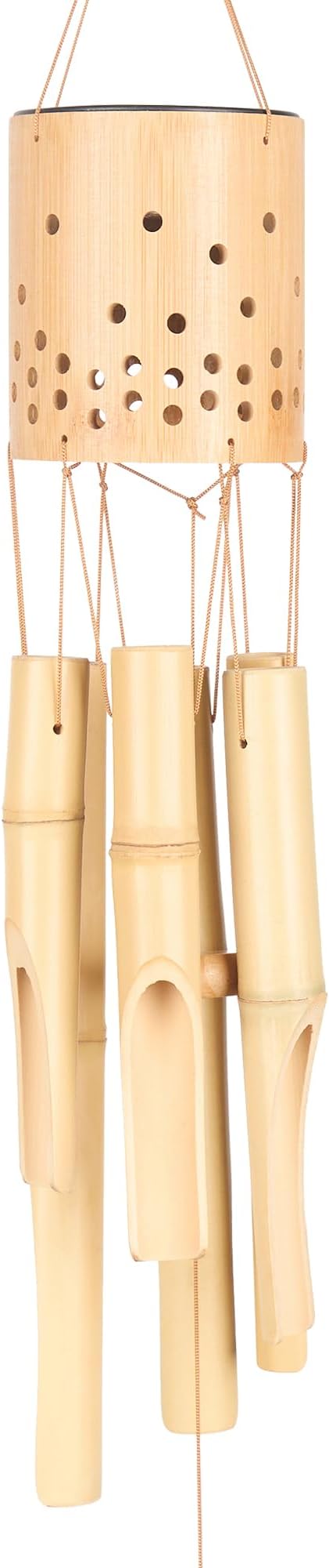 Bamboo Wind Chimes for Outside with Solar Accent Light, Outdoor Wooden Wind Chimes, 6 Bamboo Tubes, Deep Tone, Perfect for Patio, Garden, Porch, and Balcony Decor