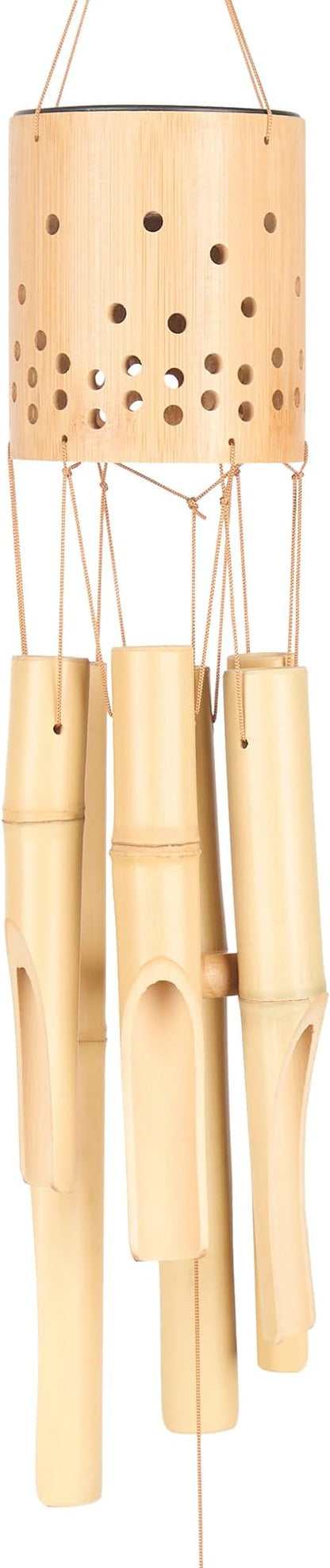 Bamboo Wind Chimes for Outside with Solar Accent Light, Outdoor Wooden Wind Chimes, 6 Bamboo Tubes, Deep Tone, Perfect for Patio, Garden, Porch, and Balcony Decor