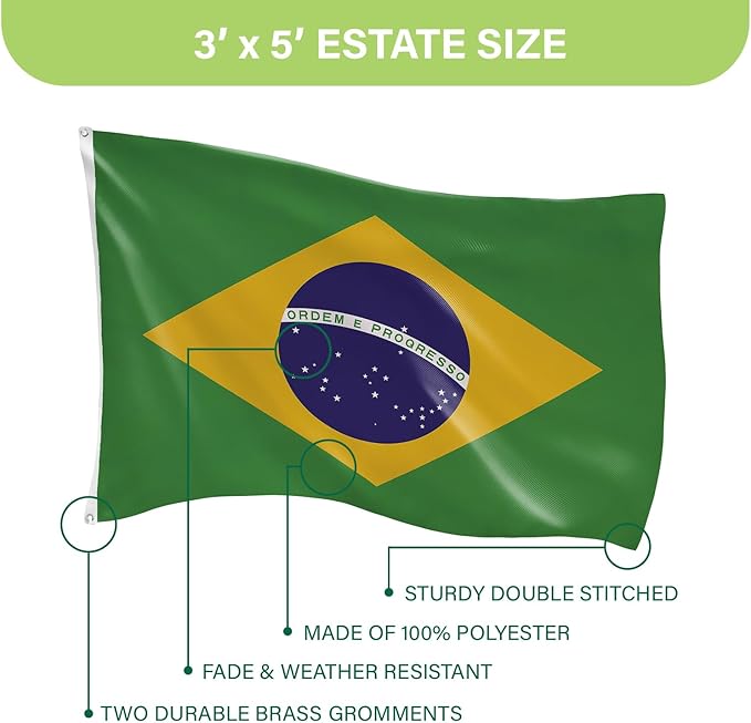 Evergreen Brazil Flag 3x5 flag Outdoor Double Sided, Brazilian flags for Outside with Grommets, 3-Ply Banners for Garden Patio, Indoor Flag for Wall Decor, Works with Standard Estate Flag Poles