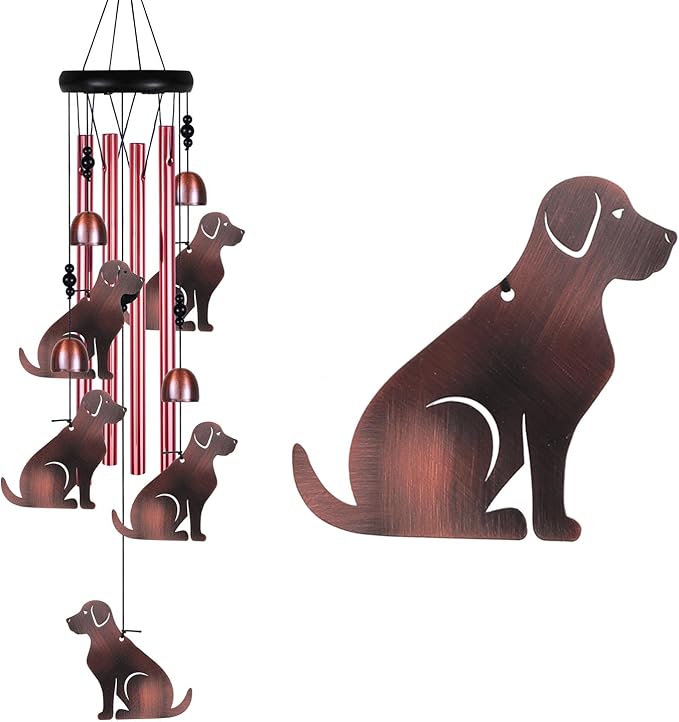 Outdoor Dog Wind Chimes Indoor Decor - Hand-Made Mobile Romantic Windcatcher, 28" Puppy Wind Chimes for Home, Balcony, Tree, Patio, Garden Decoration, Gift for Mom(4 Tubes, 5 Dogs)