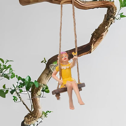 HANABASS Flower Fairy Swing Statue Outdoor Garden Sculpture Creative Hanging Fairy Figurine for Patio and Landscape Resin Crafts Swing Statue for Lawn Yard Patio Windowsill Garden Gifts