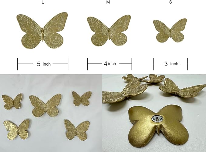 Waowumar Butterfly Wall Decor Rustic Gold Wall Hangings Resin Butterflies Wall Art 5 Pieces