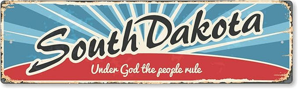 SmartSign 4 x 14 inch South Dakota State Vintage Metal Sign “Under God The People Rule”, 40 mil Rustproof Aluminum with Clear Overcoat, Retro Wall Décor, Multicolor, Made in USA