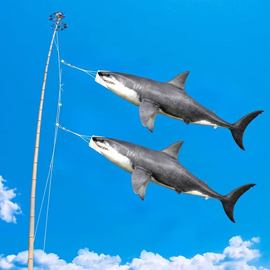 Flutesan Gray 49 Inch Shark Wind Sock Heavy Duty Fish Windsock Outdoor Decor Fish Flag Hanging Decor for Outside Garden Boat Gone Fishing Party Beach Party Decoration