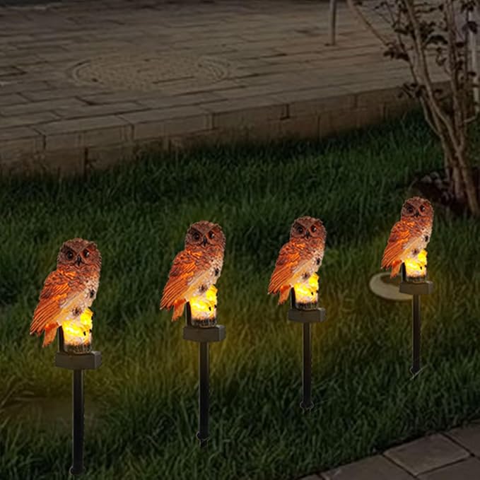 2 Packs Outdoor LED Owl Ground Plug-in Lawn Lamps, Solar Garden Stake Light, Courtyard Ground Solar Energy Decoration Landscape Lights (2 Qwl Lamp Brown)