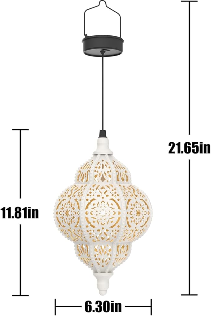 Hapjoy Hanging Solar Lights Outdoor Garden Decor Solar Lantern Waterproof Plastic Moroccan Outdoor Decorations for Patio Pathway Yard Backyard Garden Decorative (1, White)