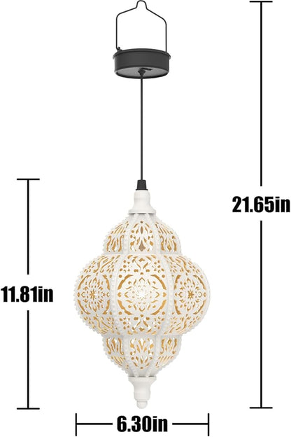 Hapjoy Hanging Solar Lights Outdoor Garden Decor Solar Lantern Waterproof Plastic Moroccan Outdoor Decorations for Patio Pathway Yard Backyard Garden Decorative (1, White)