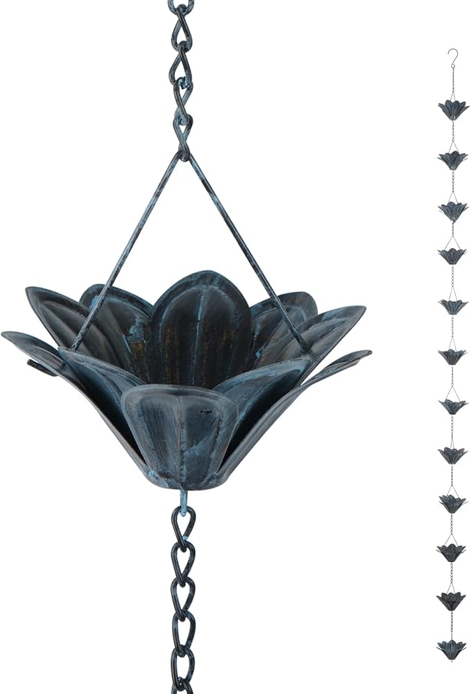TZSSP Rain Chains Decorative Rain Chain Bell with 12 Cups, Decorative Rain Catcher 8-1/2 Length, Blue