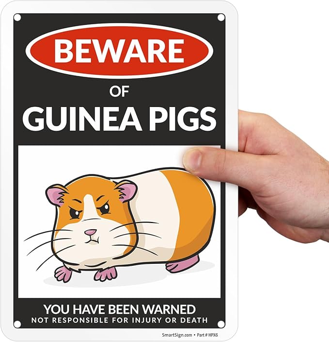 SmartSign Funny Beware Of Guinea Pigs Warning Sign - 10"x7", 40 mil Laminated Rust-free Aluminum - Metal Signs for Wall Decor, Outdoors, Patio, Cafe - Guinea Pigs Theme Gag Gift, Made in USA