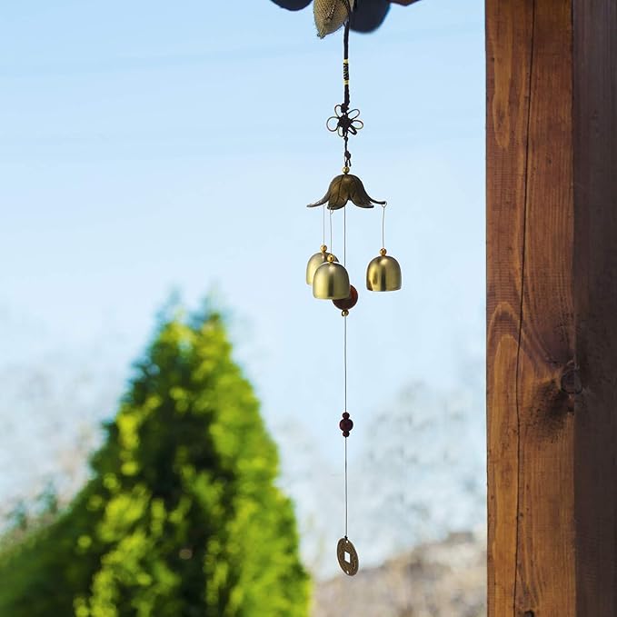 2 Pieces Wind Chimes Feng Shui Wind Bell 3 Bells Hanging Chimes for Good Luck Home Garden Patio Hanging Decoration