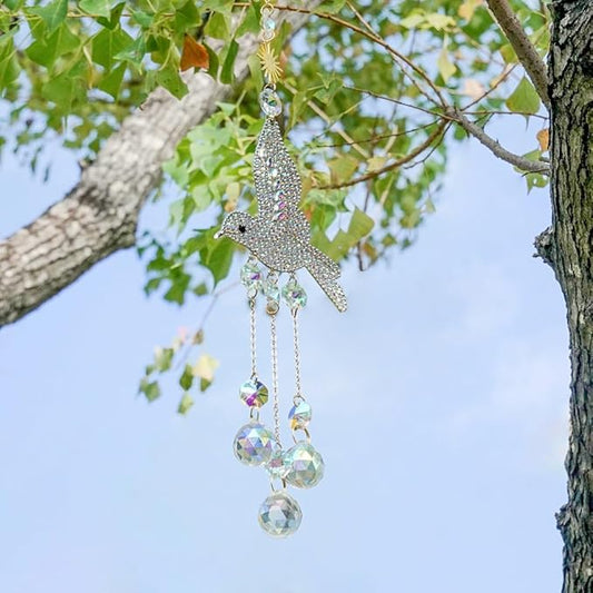 Hummingbird Suncatcher for Window Hanging - Rhinestones Bird with Crystal Prisms Rainbow Maker Pendant for Patio Hallway Indoor Home Decor.