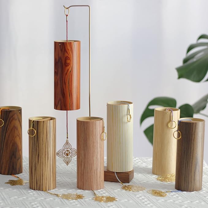 Chakra Chimes Natural Bamboo Wind Chimes Meditation Chord Windchime Wind Bell for Home Decoration Zen Mindfulness Solar Plexus Chakra