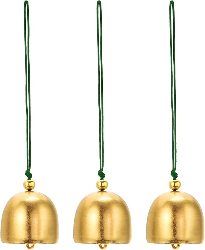 PATIKIL 3 Pcs Wind Chime, Hanging Bells Temple Bells Retro Outdoor Hanging Metal Chinese Wind Chime Round for Outside Garden Camping, Gold Green