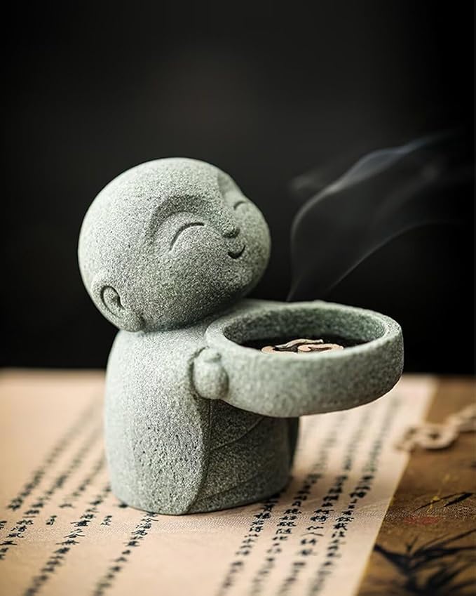 Mini Monk Buddha Statue Sandstone Statues Zen Monk Praying Statue Sculptures for Wealth Good Luck Feng Shui Decor Home Fish Tank Aquarium Garden (Style 16)