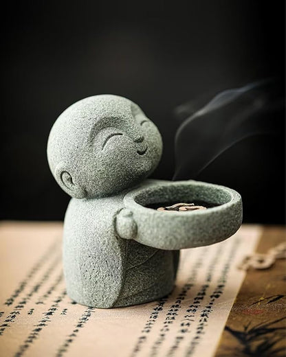 Mini Monk Buddha Statue Sandstone Statues Zen Monk Praying Statue Sculptures for Wealth Good Luck Feng Shui Decor Home Fish Tank Aquarium Garden (Style 16)