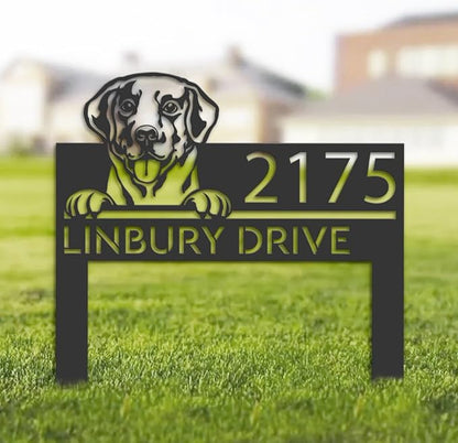 Customized Labrador Dog Metal Address Sign House Number Labrador Dog Plaque Outdoor Decor Stake Labrador Dog Sculptures Sign for Park Yard Lawn Courtyard Patio Ranch Farmer Gardening.