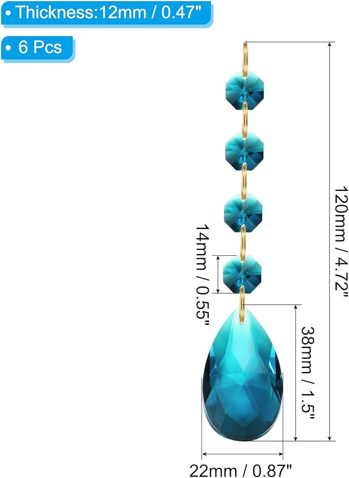 PATIKIL Teardrop Crystal Chandelier Pendants Beads, 6 Pack 120mm Length 38mm Chandelier Prisms Parts Ornaments Hanging Beads for DIY Arts Crafts Decoration, Sky Blue