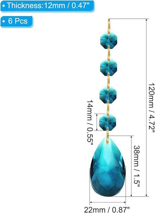 PATIKIL Teardrop Crystal Chandelier Pendants Beads, 6 Pack 120mm Length 38mm Chandelier Prisms Parts Ornaments Hanging Beads for DIY Arts Crafts Decoration, Sky Blue