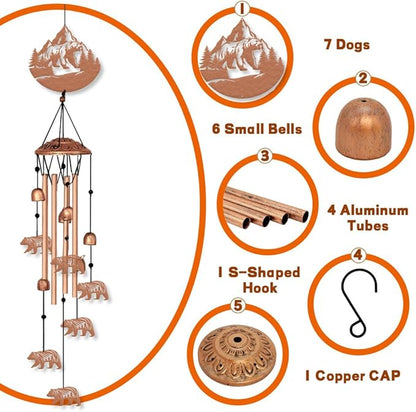 ORIGACH Rustic Bear Wind Chimes Metal Wind Chimes for Outside Gifts for Women Mom Grandma Deep Tone Suitable for Outdoor, Indoor, Balcony, Garden, Courtyard, Porch, 33.46-Inch Long