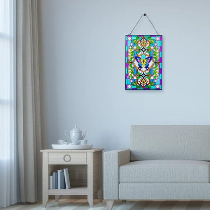 Viveta Butterfly Stained Glass Window Hangings, 10" W x 15" H Suncatcher Panel Windows Wall Decor with Metal Frame & Chain