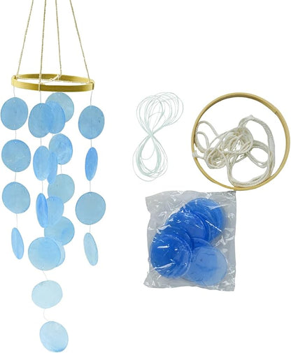 Wind Chimes Making Supplies Kits for Adults Arts and Crafts-DIY Wind Chime Parts with Bamboo Hoops Round Capiz Shells Twine String Fishing Line for Birthday Thanksgiving Gifts(Blue)