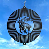 Personalized Highland Cow Metal Wind Spinner, Custom Farmhouse Ornament for Outdoor Display, Kinetic Yard Sculpture, Rustic Gift (Highland Cow Garden Wind Spinner)