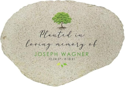 GiftsForYouNow Planted in Loving Memory Personalized Memorial Garden Stone, Flat UV Resin Stone, Measures 6" W x 4.5" H, Memorial Garden Décor, Memorial Tree, Sympathy