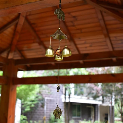 Maydahui Retro Elephant Wind Chime (21 Inch H) Vintage Copper Wind Bells with S Shaped Hook for Mom Gifts Birthday Garden Yard Indoor Home Decor Outdoor Decor