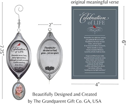 Celebration of Life Sympathy Gift - Cardinal/Bereavement Gift with Photo Charm Ornament