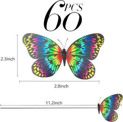 Teenitor 60 Pcs Butterfly Garden Decorations, 11.2 Inch PVC Waterproof Butterfly Stakes, Garden Yard Party Decorations