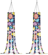 Jeiento Easter Egg Pattern Windsock with Hook 40" Washable Fabric Windsock Flags Banners for Home Yard Pub Trees Hanging Wind Socks,Easter Decorations,2 Piece Set