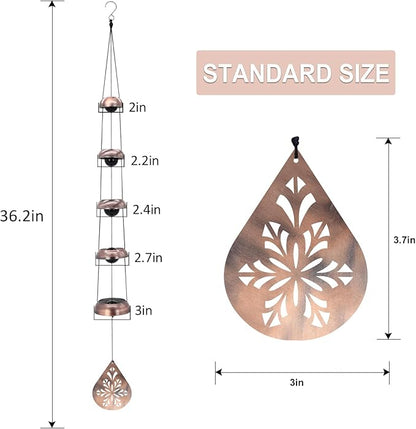 36" Copper Temple Wind Chimes with 5 Bells, Melodious Zen Feng Shui Wind Bells for Outside, Memorial Wind Chime Sympathy Gift with Unique Teardrop Floral Sail, Decorative Garden Decor for Yard Patio