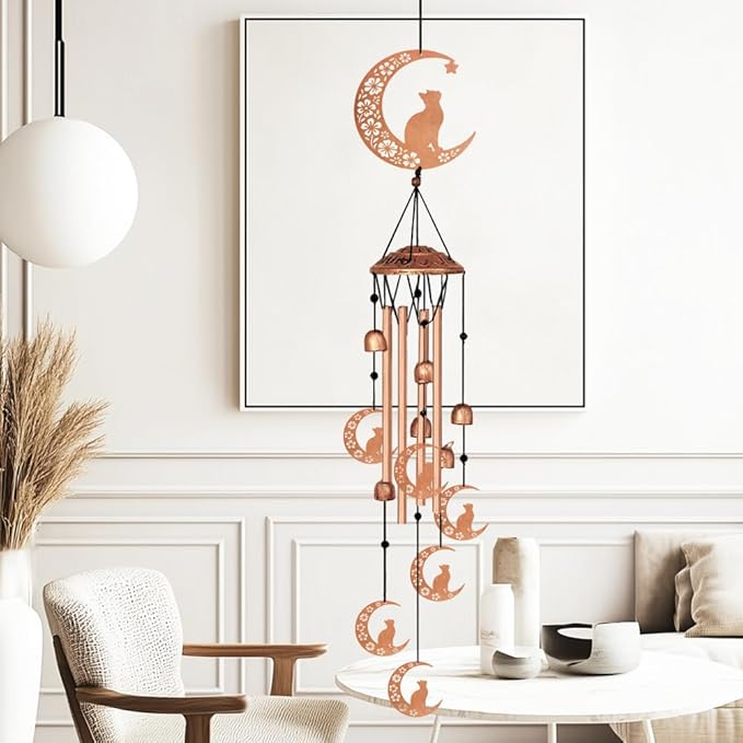Wind Chimes for Outside, Melodious Melodic Tones Moon Cat Decoration Windchimes Suitable for Outdoor Garden Patio Porch Decor, 33“ Metal Memorial Wind Chimes Friendship Gifts for Women