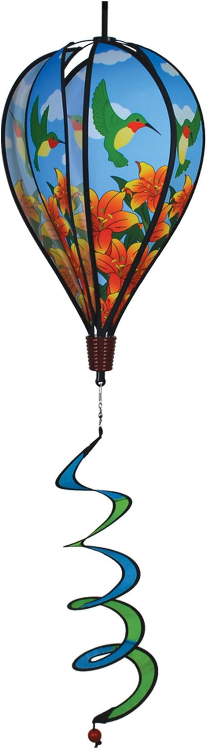 In the Breeze Hummingbird Lily 6-Panel Kinetic Hot Air Balloon Wind Spinner,11" W x 17" H, 26" Tail,1059