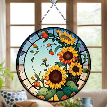 5.9'' Sunflower Acrylic Window Hanging, Flower Wall Art Decor Stained Panel Hangings Window Decor Gift for Daughter,Mom,Grandma (Style A)