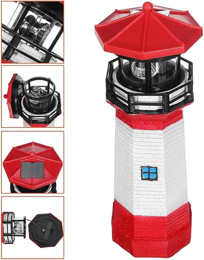 NINEFOX Solar Lighthouse Outdoor Solar Rotating LED Lighthouse Light Waterproof Lighthouse Statue Decorative LED Rotating Lamp for Garden Landscape Outside Yard(Red)