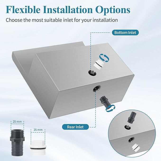 Pond Waterfall Spillway with Filter and Pump Kit - 304 Stainless Steel Ponds Waterfall Box,800 GPH Pump,9.8FT Oxford Hose,Garden Water Features