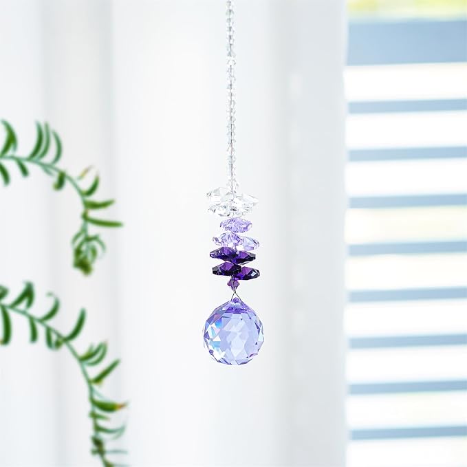 H&D 30mm Purple Chandelier Crystals Ball Rainbow Octogon Chakra Hanging Suncatcher Decorating Balls