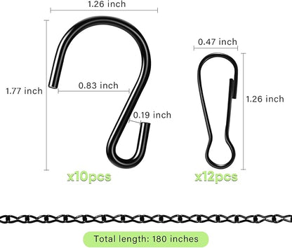 Upgraded 180”Heavy Duty Metal Hanging Chains with Hanging Basket Hooks Set for Planters,Birdcage,Birds Feeder,Grow Lights,Lanterns,Billboards,Wind Chime and Ornaments,Chain Hooks DIY,Black