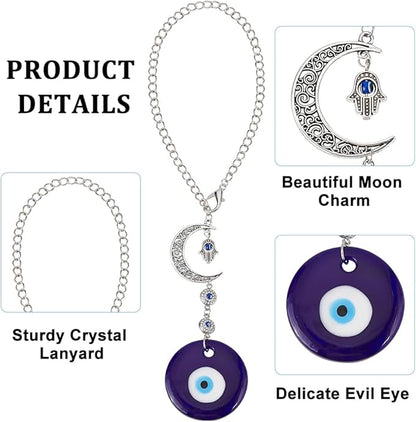 Blue Evil Eye Car Hanging Pendant Ornament Evil Eye Beaded Charms with Moon Car Hanging Ornament Suncatcher Good Luck Gift for Easter Rear View Mirror Window Balcony Keychain Home Decor