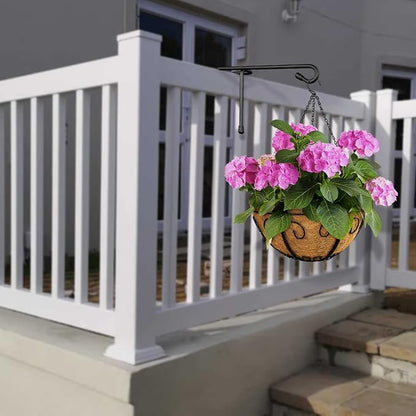 Vinyl Fence Hooks for Hanging, Heavy Duty Patio Hangers, Outdoor Fence Hangers for Hanging Flower Baskets, Wind Chimes, Planters, Bird Feeders, Lights, Lanterns - 4 Pack - Black Color