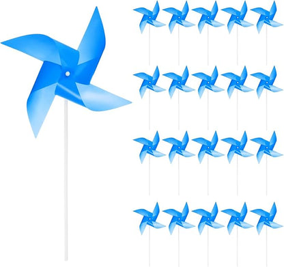 HARFINGTON 50pcs Windmills for The Yard Garden 15.7" x 9.1" 4 Leaves Pinwheels Wind Mills Spinners Windproof Waterproof Bird Devices with Stakes for Patio Decor, Dark Blue