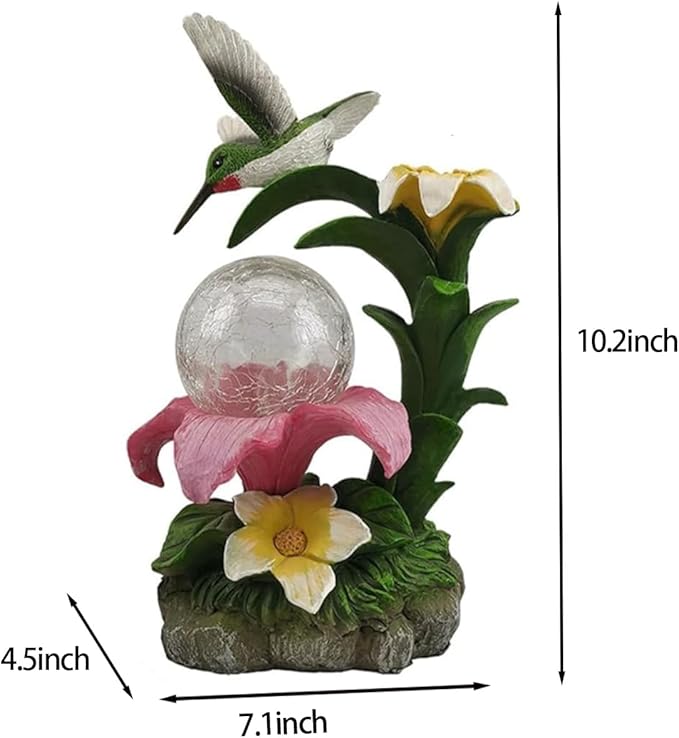 Eletina Resin Hummingbird Solar Light with Flower Garden Decorations,Waterproof Statues and Figurines Light Garden Art for Patio Lawn Yard Decorations (Resin Hummingbird Solar2)
