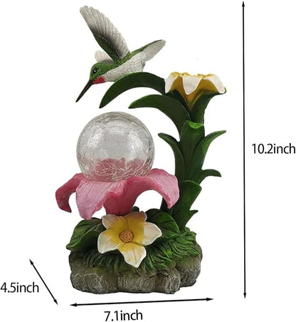 Eletina Resin Hummingbird Solar Light with Flower Garden Decorations,Waterproof Statues and Figurines Light Garden Art for Patio Lawn Yard Decorations (Resin Hummingbird Solar2)