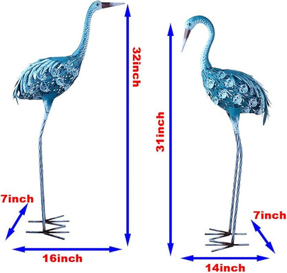 Crane Statue Metal Crane Sculpture Garden Decoration Metal Yard Art for Patio Lawn Backyard Outdoor Decoration A Set of 2