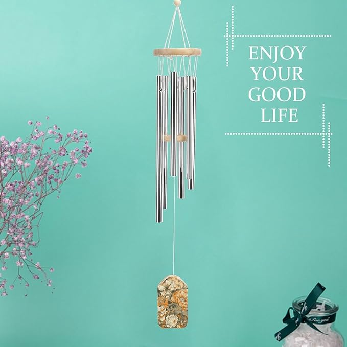 Wind Chimes for Outside,Many Flowers Bloomed Printed Cute Aluminium Windchimes Outdoors,Soothing Melodic Memorial Wind Chime for House Porch Patio Garden Balcony Decor